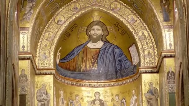 Pantokrator Cristo Catedral Basílica Monreale Una Iglesia Católica Monreale Sicilia — Vídeos de Stock