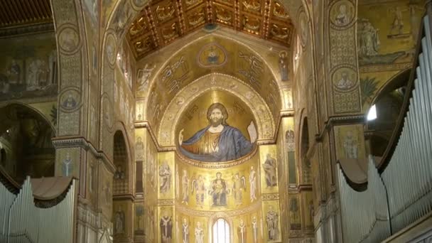 Cristo Pantokrator Catedral Basílica Monreale Uma Igreja Católica Romana Monreale — Vídeo de Stock