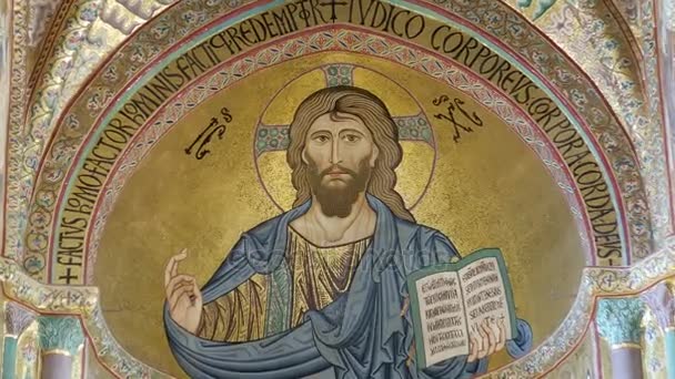 Pantokrator Cristo Catedral Basílica Monreale Una Iglesia Católica Monreale Sicilia — Vídeo de stock