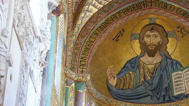 Pantokrator Cristo Catedral Basílica Monreale Una Iglesia Católica Monreale Sicilia — Vídeo de stock