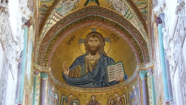 Cristo Pantokrator Catedral Basílica Monreale Uma Igreja Católica Romana Monreale — Vídeo de Stock