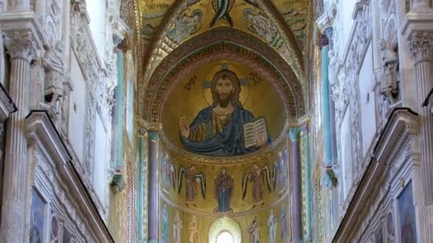 Cristo Pantokrator Catedral Basílica Monreale Uma Igreja Católica Romana Monreale — Vídeo de Stock