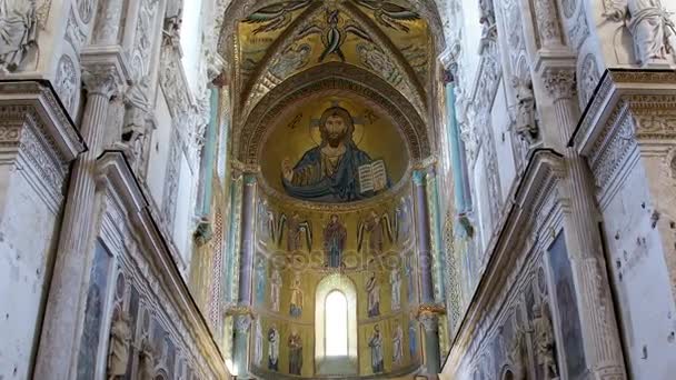 Kristus Pantokrator Katedrála Basilica Monreale Římsko Katolické Církve Monreale Sicílie — Stock video