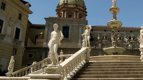 Fontana Pretoria Palermo Sicilia También Llama Fuente Vergüenza Debido Las — Vídeo de stock