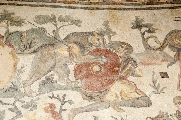 Sycylia Włochy Maja 2011 Mozaika Fragment Roman Villa Romana Del — Zdjęcie stockowe
