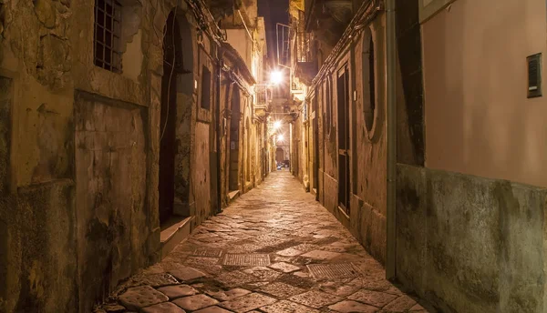 Antik Caddesi Syracuse Siracusa Sarausa Gece Tarihi Şehir Sicilya Talya — Stok fotoğraf