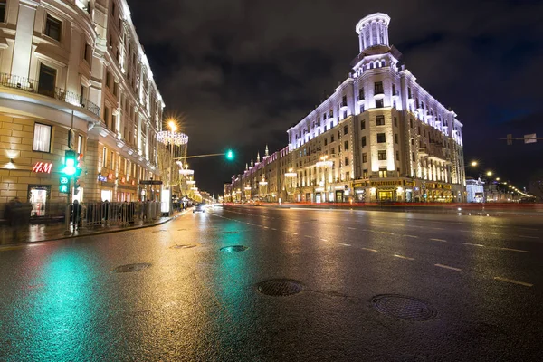 Moskau Russland Januar 2018 Weihnachts Und Jahresferien Beleuchtung Und Verkehr — Stockfoto