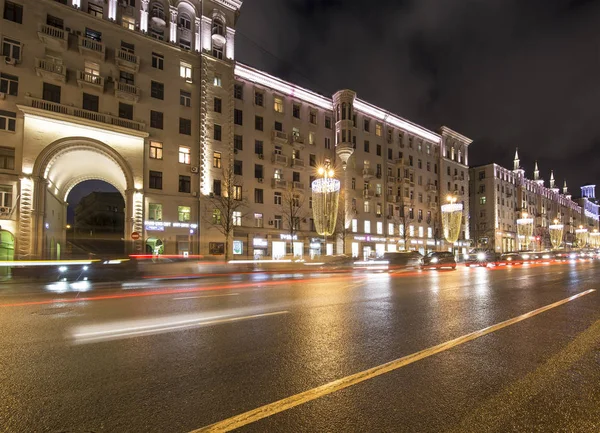 Moskau Russland Januar 2018 Weihnachts Und Jahresferien Beleuchtung Und Verkehr — Stockfoto