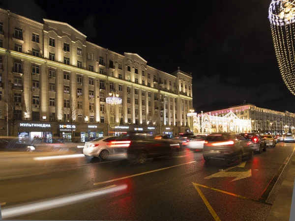 Moscow Rússia Janeiro 2018 Natal Ano Novo Iluminação Feriados Tráfego — Fotografia de Stock