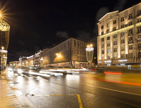 Moscow Russia January 2018 Christmas New Year Holidays Illumination Traffic — Stock Photo, Image
