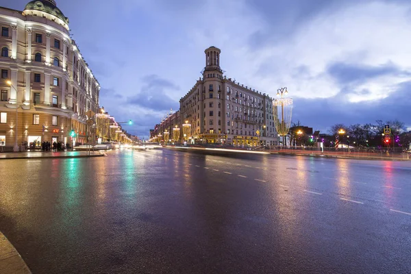 Moscow Rússia Janeiro 2018 Natal Ano Novo Iluminação Feriados Tráfego — Fotografia de Stock