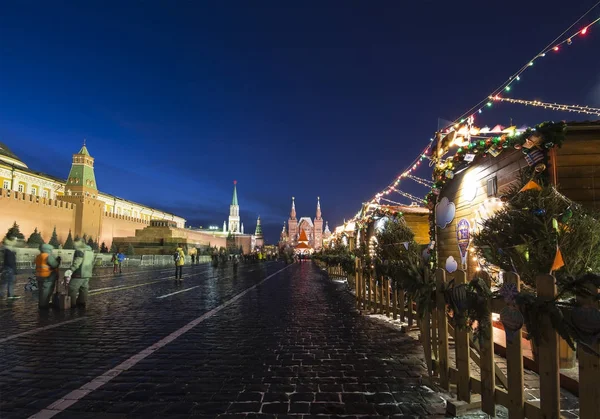 Kerstmis Nieuwjaar Vakantie Verlichting Nachts Rode Plein Moskou Rusland — Stockfoto