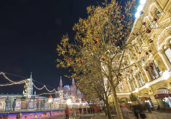 Weihnachts Und Neujahrsbeleuchtung Der Nacht Roter Platz Moskau Russland — Stockfoto