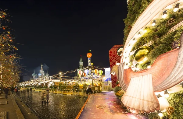 Moskou Rusland Januari 2018 Kerstmis Nieuwjaar Vakantie Verlichting Nachts Rode — Stockfoto