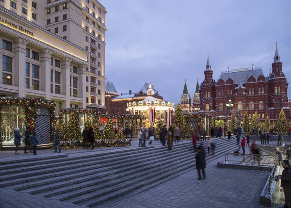 Moskau Russland Januar 2018 Weihnachts Und Feiertagsbeleuchtung Und Manegenplatz Der — Stockfoto