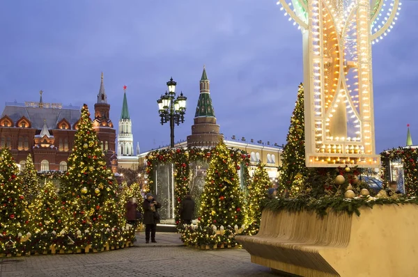 Moskva Rusko Ledna 2018 Vánoce Nový Rok Svátků Iluminaci Manéž — Stock fotografie