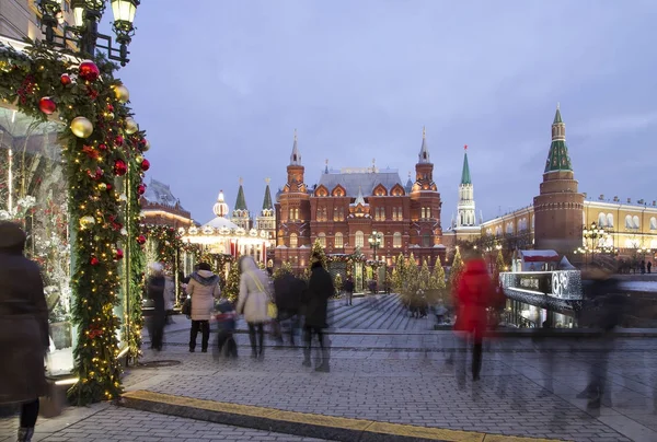 Kerstmis Nieuwjaar Vakantie Verlichting Manege Square Nacht Moskou Rusland Moskou — Stockfoto