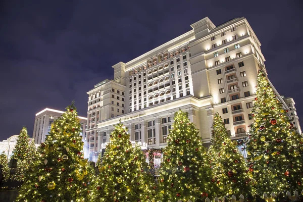 Noël Nouvel Illumination Des Vacances Four Seasons Hôtel Moscou Nuit — Photo