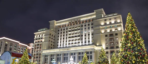 Noël Nouvel Illumination Des Vacances Four Seasons Hôtel Moscou Nuit — Photo