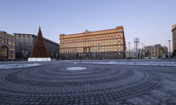 Christmas New Year Holidays Decoration Lubyanskaya Lubyanka Square Evening Moscow — Stock Photo, Image