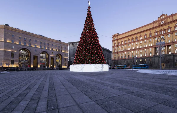 Navidad Vacaciones Año Nuevo Decoración Lubyanskaya Lubyanka Plaza Por Noche — Foto de Stock