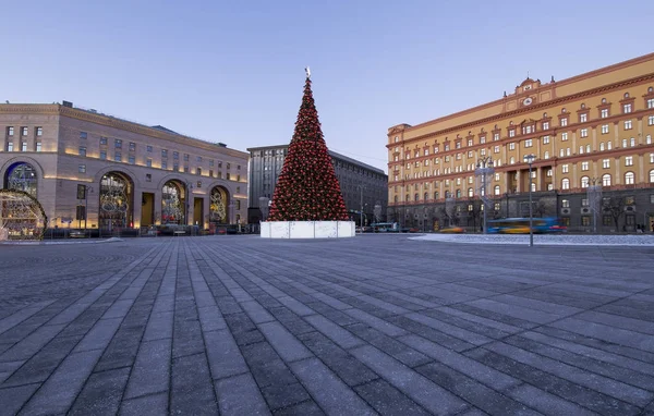Décoration Noël Vacances Nouvel Place Lubyanskaya Lubyanka Dans Soirée Moscou — Photo
