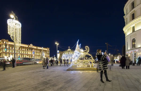 Moskva Rusko Ledna 2018 Vánoční Novoroční Svátky Dekorace Lubjanka Lubjanského — Stock fotografie
