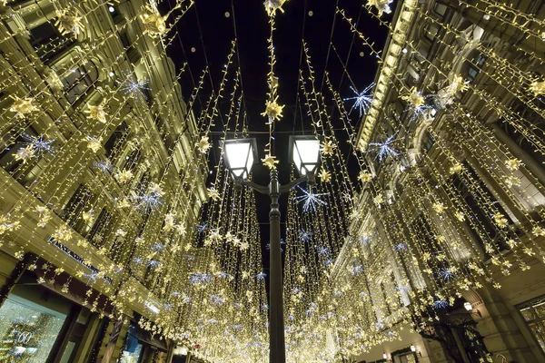Moskau Russland Januar 2018 Weihnachtsbeleuchtung Auf Der Nikolskaja Straße Der — Stockfoto