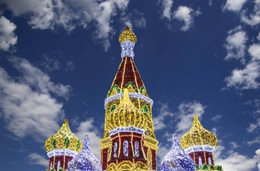 Moskova 'da Noel (Yeni Yıl tatili) dekorasyonu (gece), Rusya 