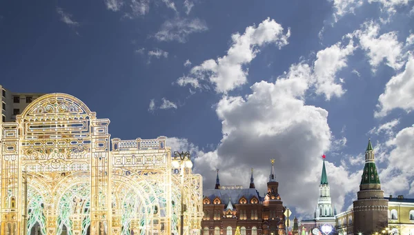 Natal Ano Novo Iluminação Feriados Noite Kremlin Moscou Rússia — Fotografia de Stock