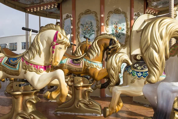 Vieux Carrousel Classique Français Dans Parc Vacances Gros Plan Manège — Photo