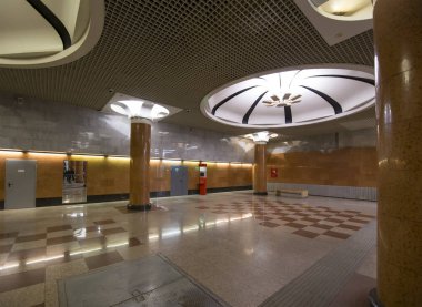 Park Pobedy--Moskova metrosu metro istasyonu, Russia.It olan iki satırda: Arbatsko-Pokrovskaya ve Kalininsko-Solntsevskaya Lines.At 84 metre underground... en derin dünya 