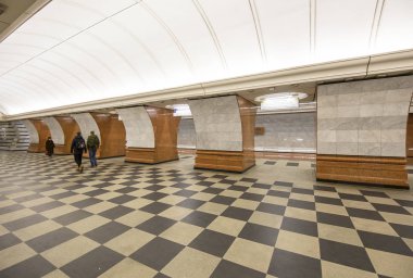 Moskova, Rusya - 03 Mart 2018: Metro Park Pobedy--Moskova Metrosu, Russia.It iki satırda kanalıdır: Arbatsko-Pokrovskaya ve Kalininsko-Solntsevskaya Lines.At 84 metre underground... en derin dünya 