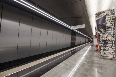 Moskova, Rusya - 03 Mart 2018: Metro İstasyonu Minskaya..., Kalininsko-Solntsevskaya hatta Moskova Metrosu, Rusya bir kanalıdır. 16 Şubat 2017 açıldı 