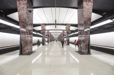 Moskova, Rusya - 03 Mart 2018: Metro İstasyonu Khoroshyovskaya--Moskova Metrosu, Rusya Kalininsko Solntsevskaya satırındaki bir istasyonu uzaklıktadır. 26 Şubat 2018 açıldı  