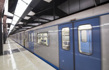 Moskova, Rusya - 03 Mart 2018: Metro İstasyonu Khoroshyovskaya--Moskova Metrosu, Rusya Kalininsko Solntsevskaya satırındaki bir istasyonu uzaklıktadır. 26 Şubat 2018 açıldı  