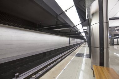 Moskova, Rusya - 03 Mart 2018: Metro İstasyonu Petrovskiy Parkı--Moskova Metrosu, Rusya Kalininsko Solntsevskaya satırındaki bir istasyon uzaklıktadır. 26 Şubat 2018 açıldı