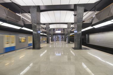 Moskova, Rusya - 03 Mart 2018: Metro İstasyonu Petrovskiy Parkı--Moskova Metrosu, Rusya Kalininsko Solntsevskaya satırındaki bir istasyon uzaklıktadır. 26 Şubat 2018 açıldı