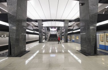 Moskova, Rusya - 03 Mart 2018: Metro İstasyonu Petrovskiy Parkı--Moskova Metrosu, Rusya Kalininsko Solntsevskaya satırındaki bir istasyon uzaklıktadır. 26 Şubat 2018 açıldı