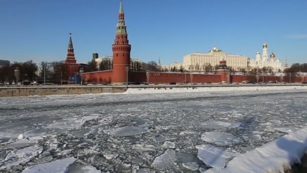 Vista Sul Fiume Moskva Cremlino Giorno Inverno Mosca Russia Vista — Video Stock