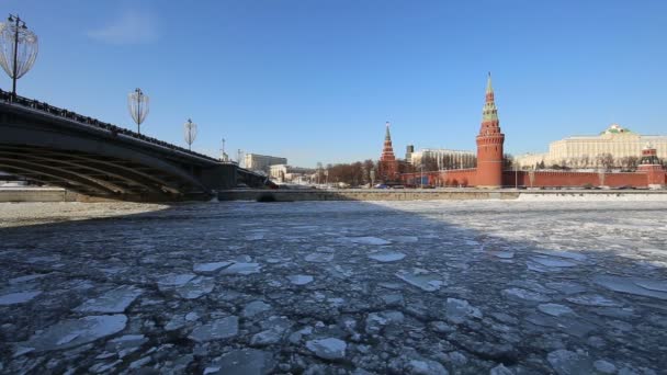 Moskova Nehri Kremlin Kış Günü Moskova Rusya Moskova Nın Popüler — Stok video