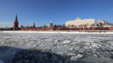 Moskova Nehri ve Kremlin (kış günü), Moskova, Rusya - Moskova'nın en popüler görünümü görünümü