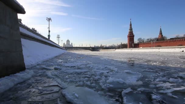 View Moskva River Kremlin Winter Day Moscow Russia Most Popular — Stock Video