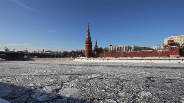 Vista Sul Fiume Moskva Cremlino Giorno Inverno Mosca Russia Vista — Video Stock