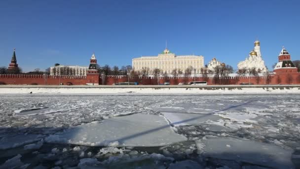 Vista Sul Fiume Moskva Cremlino Giorno Inverno Mosca Russia Vista — Video Stock