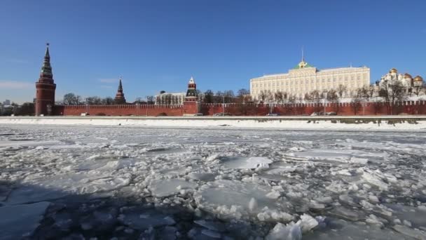 Vista Sul Fiume Moskva Cremlino Giorno Inverno Mosca Russia Vista — Video Stock