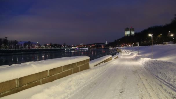 Moskva River Embankment Winter Evening Moscow Russia — Stock Video