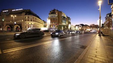 Christmas (yeni yıl tatilleri) dekorasyon Lubyanskaya (Lubyanka) kare akşamları, Moskova, Rusya Federasyonu