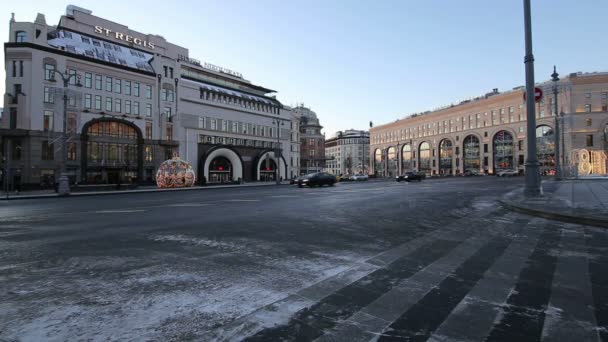 Nyårshelgen Juldekoration Lubyanskaya Lubyanka Torget Kvällen Moskva Ryssland — Stockvideo