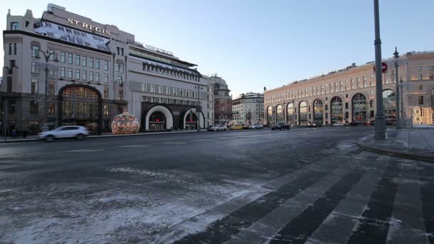 Decoratie Van Kerstmis Nieuwjaars Vakantie Lubyanskaya Lubyanka Plein Avond Moskou — Stockvideo